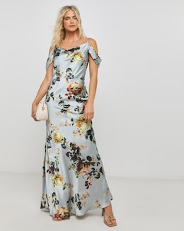 Hope &amp; Ivy Floral Off The Shoulder Satin Dress