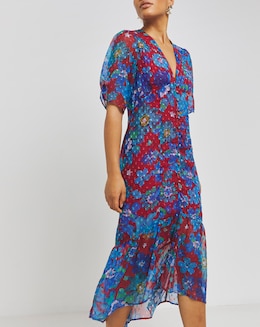 Hope &amp; Ivy Digital Rose Vee Neck Midi Dress