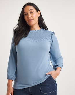 Shirred Ruffle Stretch Jersey Top