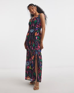 Hope &amp; Ivy Lucia Tie Sleeve Belted Maxi Dress With Front Thigh Split