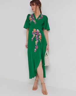 Hope &amp; Ivy Miria Embroidered Flutter Sleeve Maxi Dress With Tie Waist