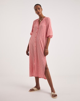 Kaftan Button Through Shirt Dress With Side Slits