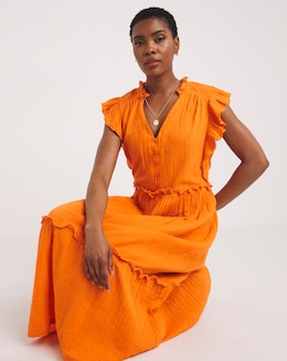 Cheesecloth Smock Dress With Shirred Shoulder