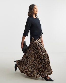 Animal Pleated Pull On Jersey Maxi Skirt