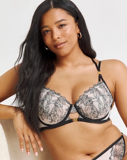 Figleaves Emilia Sketchy Embroidery Balcony B-G - Black/Almond