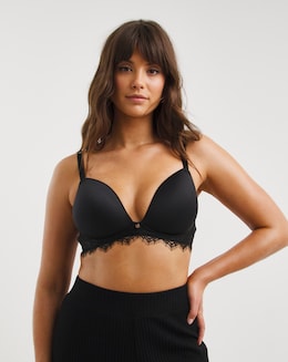 Figleaves Smoothing Non Wired Padded Bra With Lace Detail B-G - Black