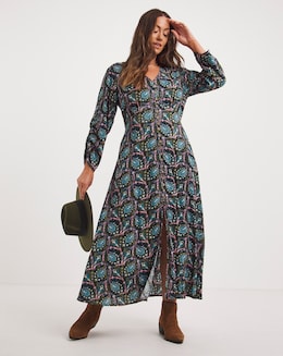 Joe Browns Blue Multi Paisley Button Through Maxi Dress
