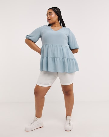 Washed Blue Linen V Neck Smock Top