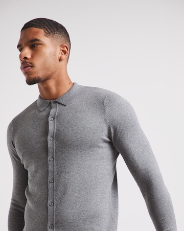 Cashmere Button Through Long Sleeve Polo