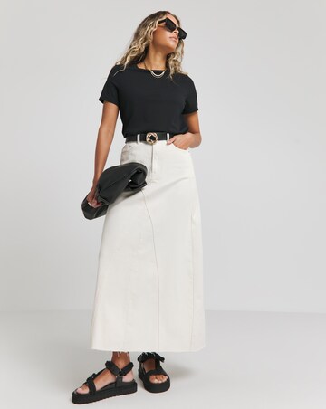 Ecru A Line Maxi Denim Skirt