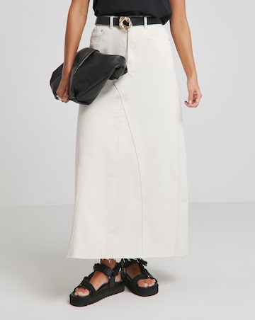 Ecru A Line Maxi Denim Skirt