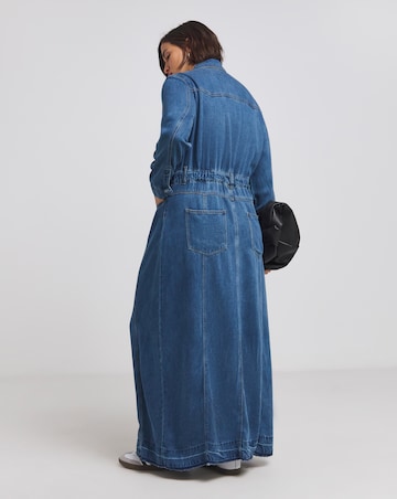 Mid Wash Tencel Loose Fit Maxi Shirt Dress with Tencel TM Lyocell