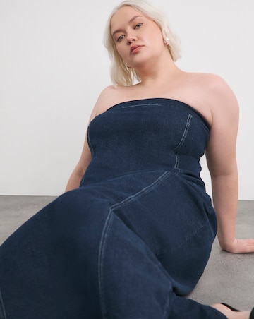 Indigo Bandeau Denim Column Dress