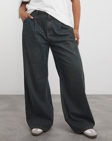 Green Cast Pleat Detail Wide Leg Jean