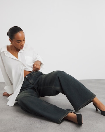 Green Cast Pleat Detail Wide Leg Jean