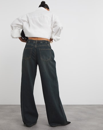 Green Cast Pleat Detail Wide Leg Jean