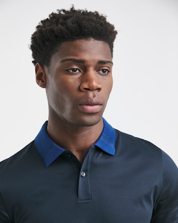 BOSS Short Sleeve Dark Blue Contrast Collar Polo