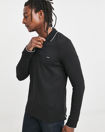 Calvin Klein Long Sleeve Stretch Tipped Polo Black