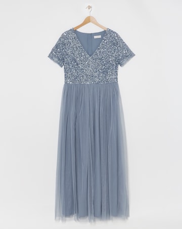 Maya V-Neck Sequin Emebllished Tulle Maxi Dress