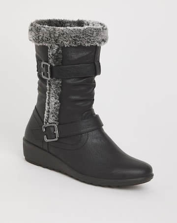 Cushion Walk Wedge Faux Fur Buckle Boot Wide E Fit