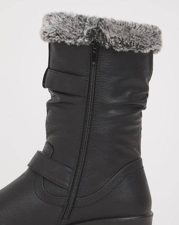 Cushion Walk Wedge Faux Fur Buckle Boot Wide E Fit