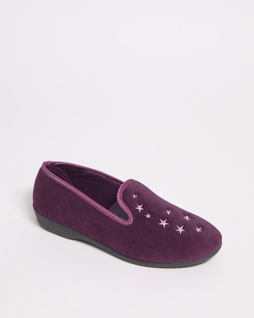 Twin Gusset Embroidered Slipper - Extra Wide Fit (EEE)