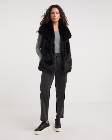 Black Long Pile Faux Fur Gilet