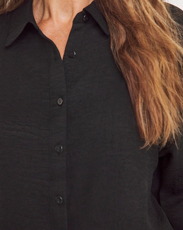 Womens Textured Oversized Long Sleeve Shirt - Black