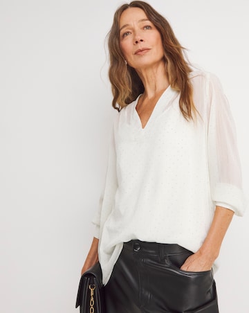 Womens Diamante Chiffon V Neck Long Sleeve Blouse - Champagne