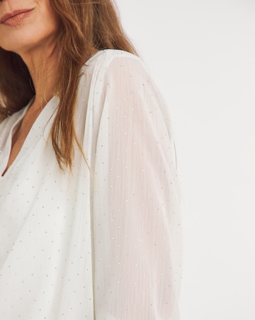 Womens Diamante Chiffon V Neck Long Sleeve Blouse - Champagne