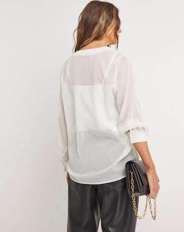 Womens Diamante Chiffon V Neck Long Sleeve Blouse - Champagne