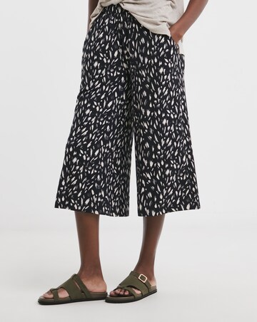 Navy Print Jersey Cropped Wide Leg Culottes