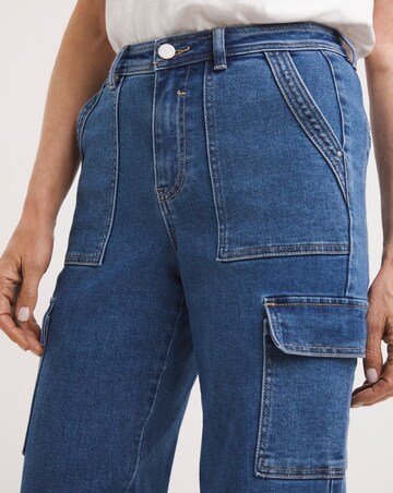 Mid Wash Cargo Straight Leg Jeans