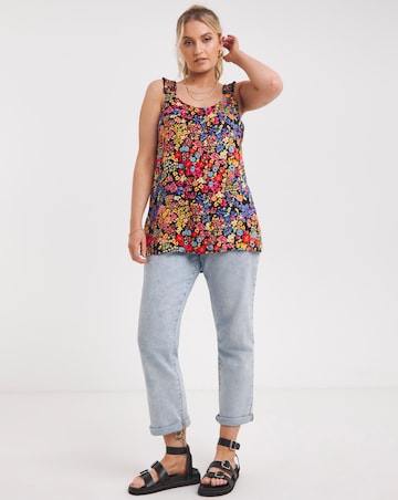 Floral Print Button Through Frill Strap Cami