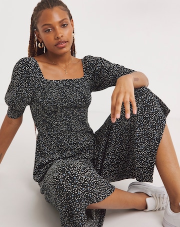 Shirred Waffle Culotte Jumpsuit