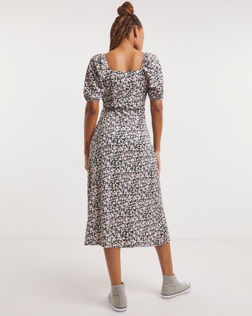 Ditsy Floral Ruched Front Waffle Midi Dress
