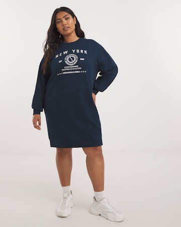 Navy Graphic Sweatshirt Dress