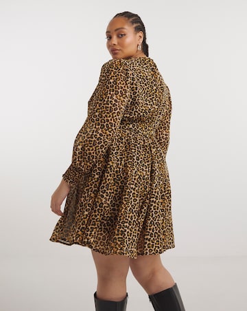 Leopard Print Georgette Belted Skater Dress