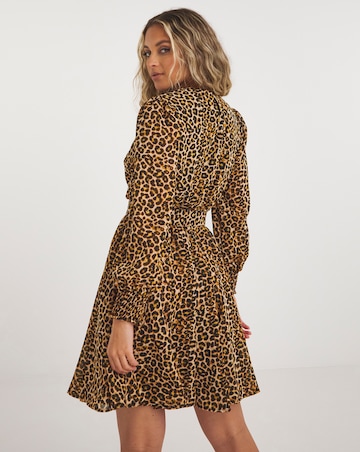 Leopard Print Georgette Belted Skater Dress