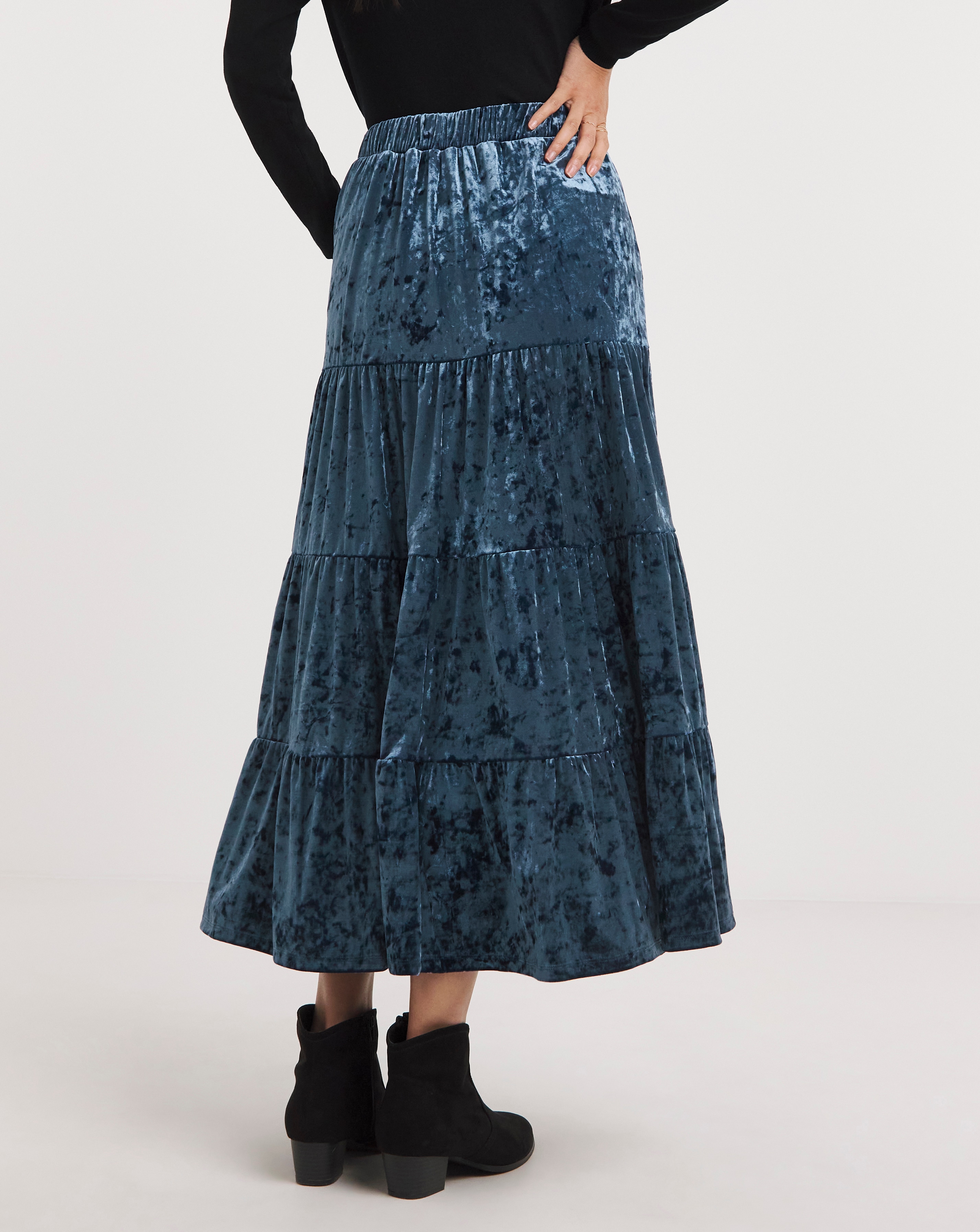 【Anyone more】Dia Velvet Long Skirt Red Long Velvet Skirt, High Waisted Skirt, Swing Skirt, A