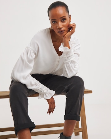 Ivory Button Through Dipped Back Blouse