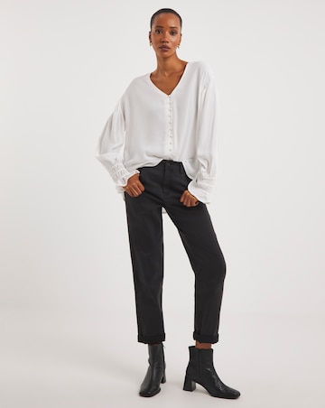 Ivory Button Through Dipped Back Blouse