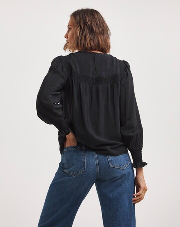 Black Volume Sleeve Textured Top
