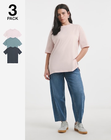 Simply Be Charcoal, Sage & Pink 3 Pack Pure Cotton Boyfriend T-Shirts