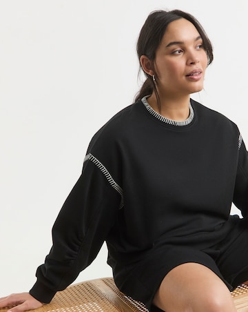 Simply Be Black Whipstitch Detail Oversized Sweatshirt