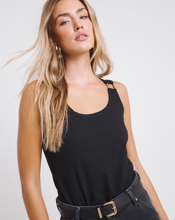 Simply Be Black Ribbed Vest with Metal Trim