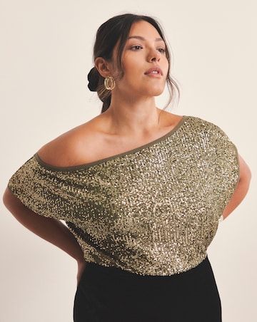 Olive Linear Sequin Off The Shoulder Top