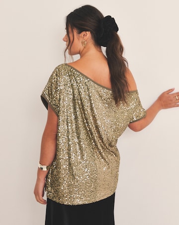 Olive Linear Sequin Off The Shoulder Top