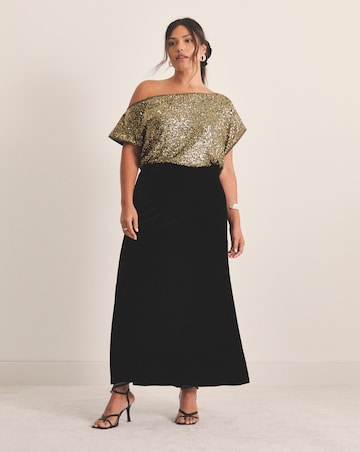Olive Linear Sequin Off The Shoulder Top