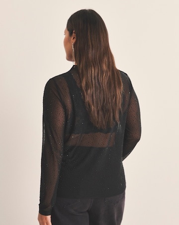 Black High Neck Hot Fix Mesh Top